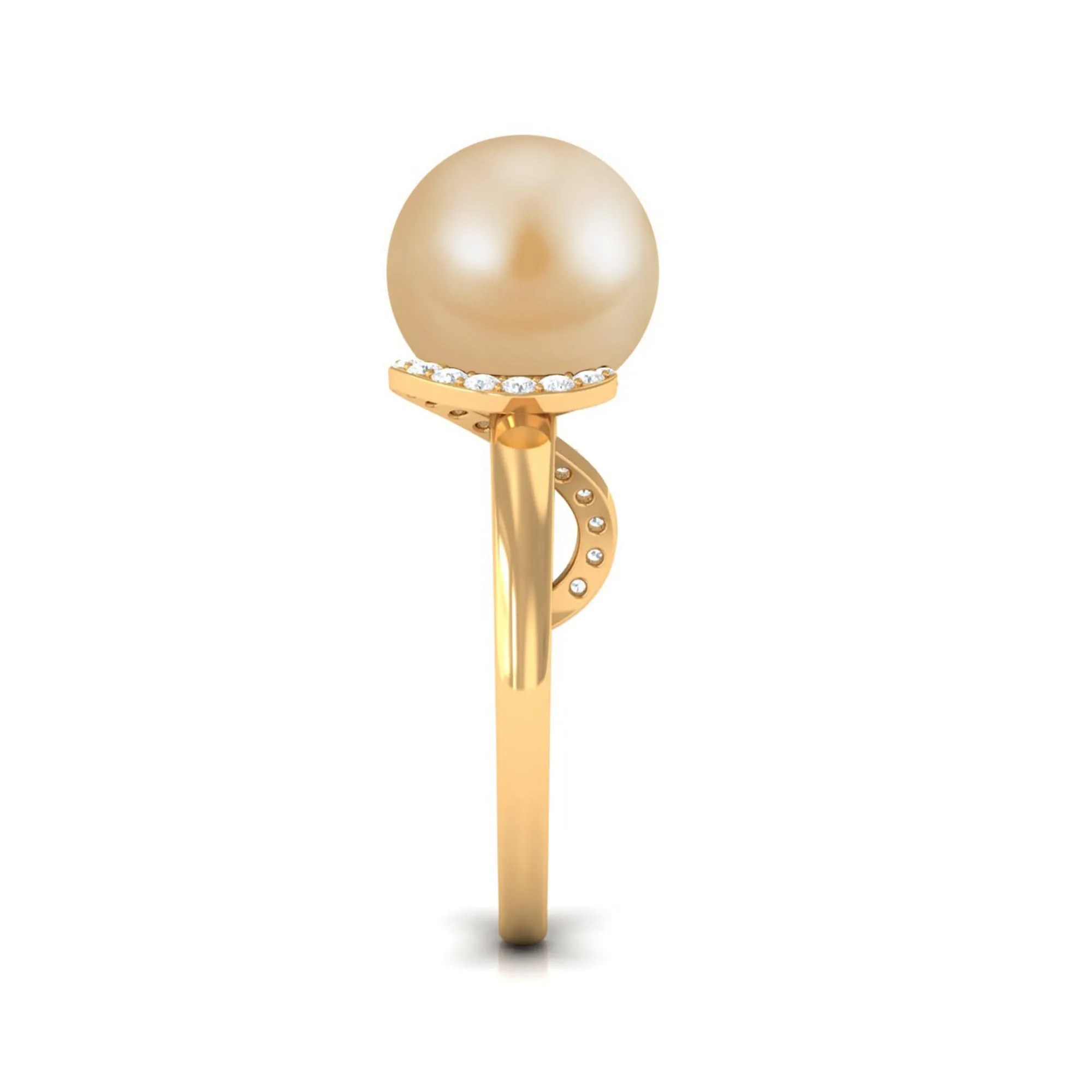 Solitaire South Sea Pearl Designer Engagement Ring with Diamond