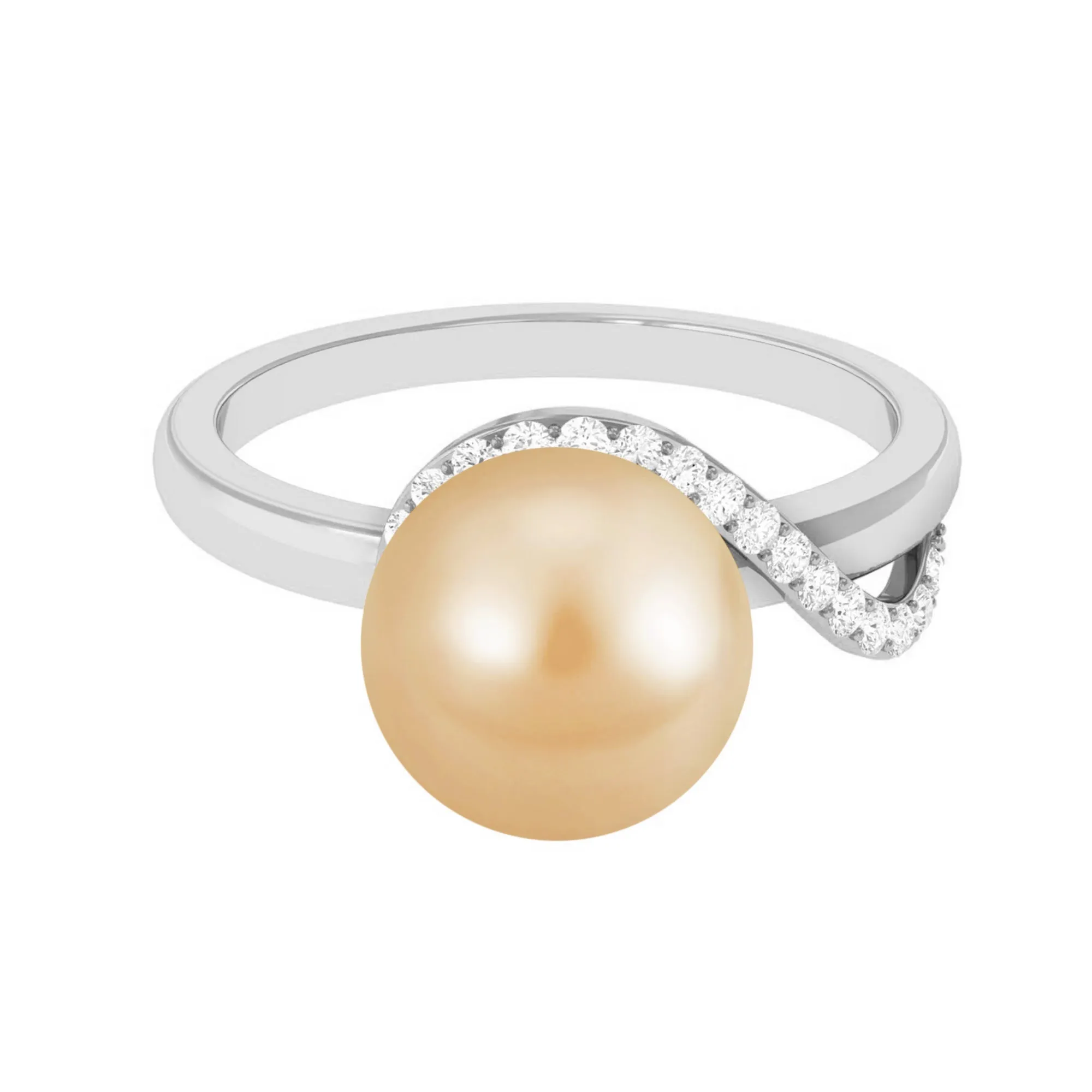 Solitaire South Sea Pearl Designer Engagement Ring with Diamond