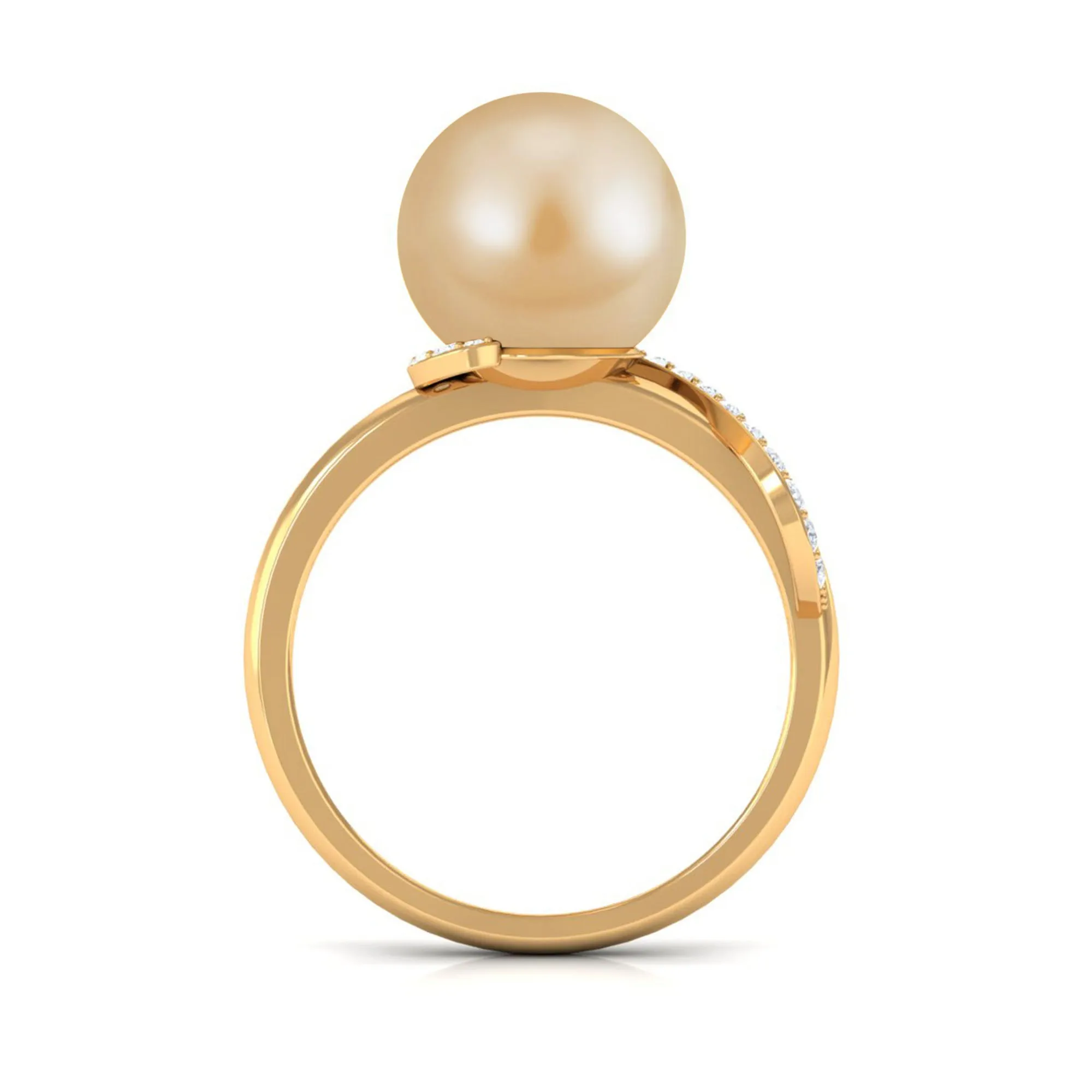 Solitaire South Sea Pearl Designer Engagement Ring with Diamond