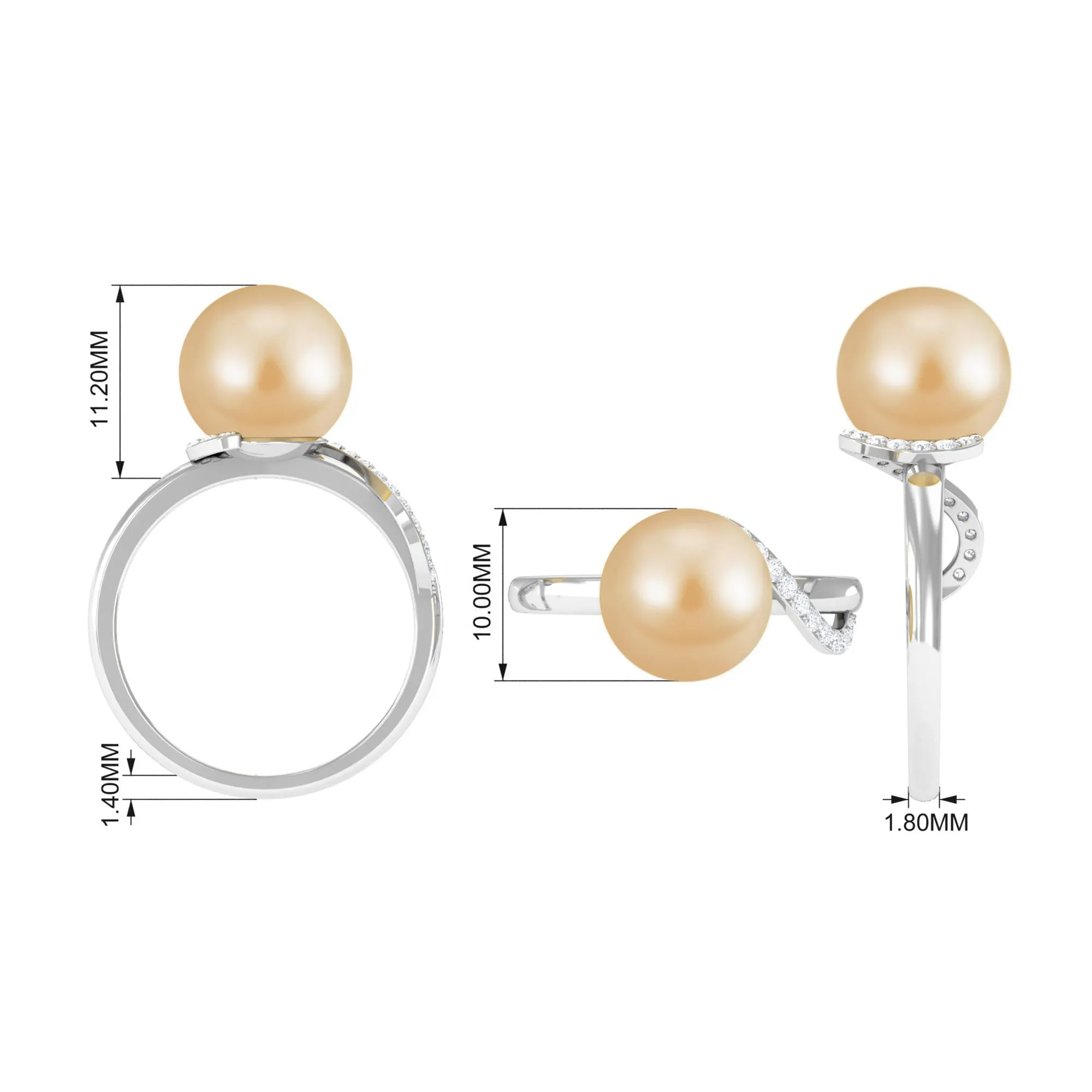 Solitaire South Sea Pearl Designer Engagement Ring with Diamond