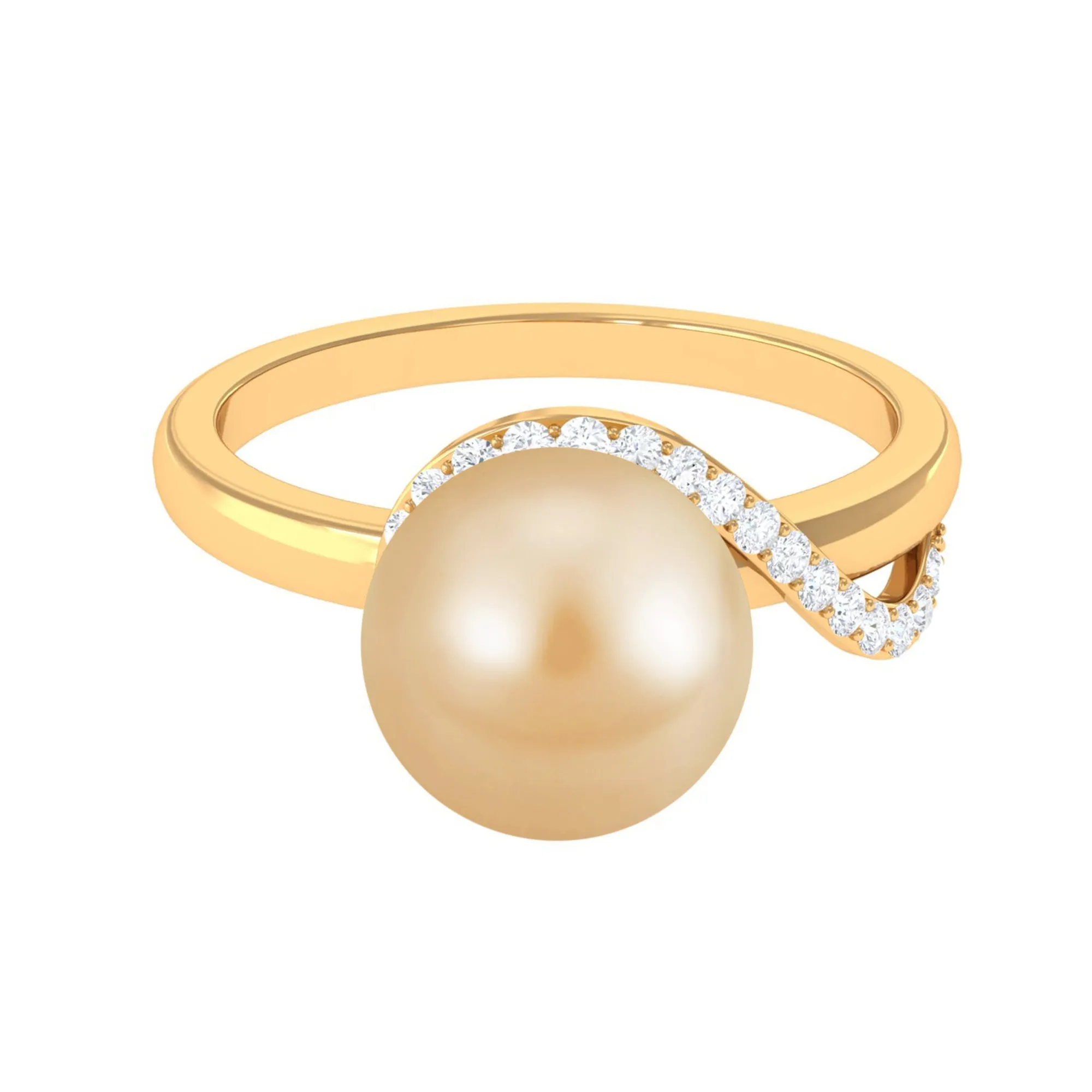 Solitaire South Sea Pearl Designer Engagement Ring with Diamond
