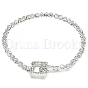 Sterling Silver 03.286.0004.08 Fancy Bracelet, with White Cubic Zirconia, Polished Finish, Rhodium Tone