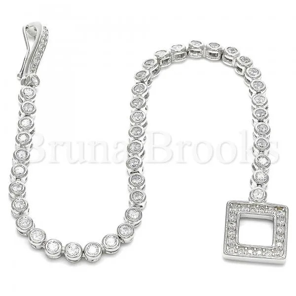 Sterling Silver 03.286.0004.08 Fancy Bracelet, with White Cubic Zirconia, Polished Finish, Rhodium Tone