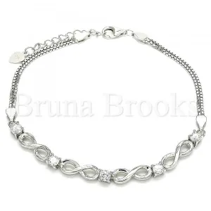 Sterling Silver 03.286.0021.07 Fancy Bracelet, Infinite Design, with White Cubic Zirconia, Polished Finish, Rhodium Tone