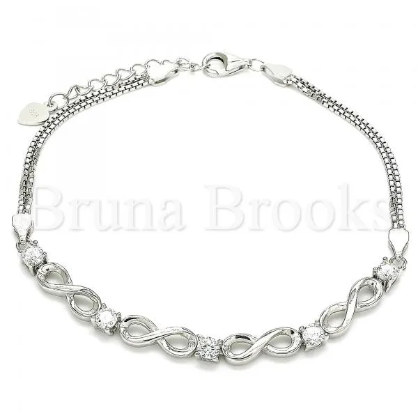 Sterling Silver 03.286.0021.07 Fancy Bracelet, Infinite Design, with White Cubic Zirconia, Polished Finish, Rhodium Tone