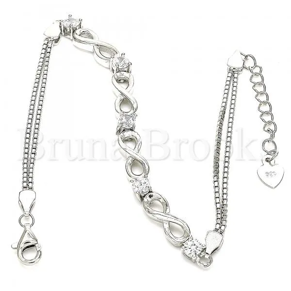 Sterling Silver 03.286.0021.07 Fancy Bracelet, Infinite Design, with White Cubic Zirconia, Polished Finish, Rhodium Tone