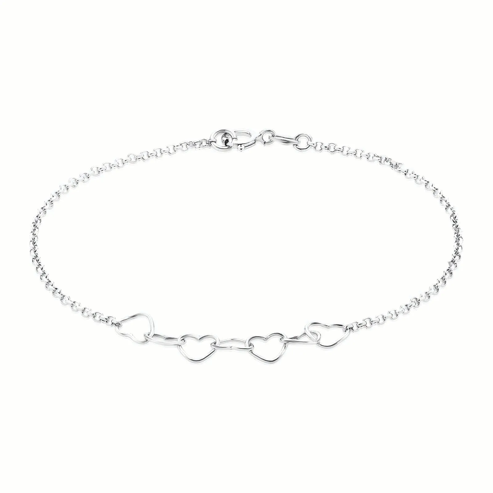 Sterling Silver 19cm Hearts Link Bracelet