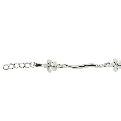 Sterling Silver 6mm Plumeria with CZ Wave Bar Bracelet