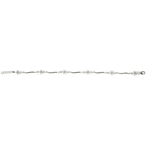 Sterling Silver 6mm Plumeria with CZ Wave Bar Bracelet