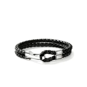 Sterling Silver Black Leaather 8 inch Bracelet