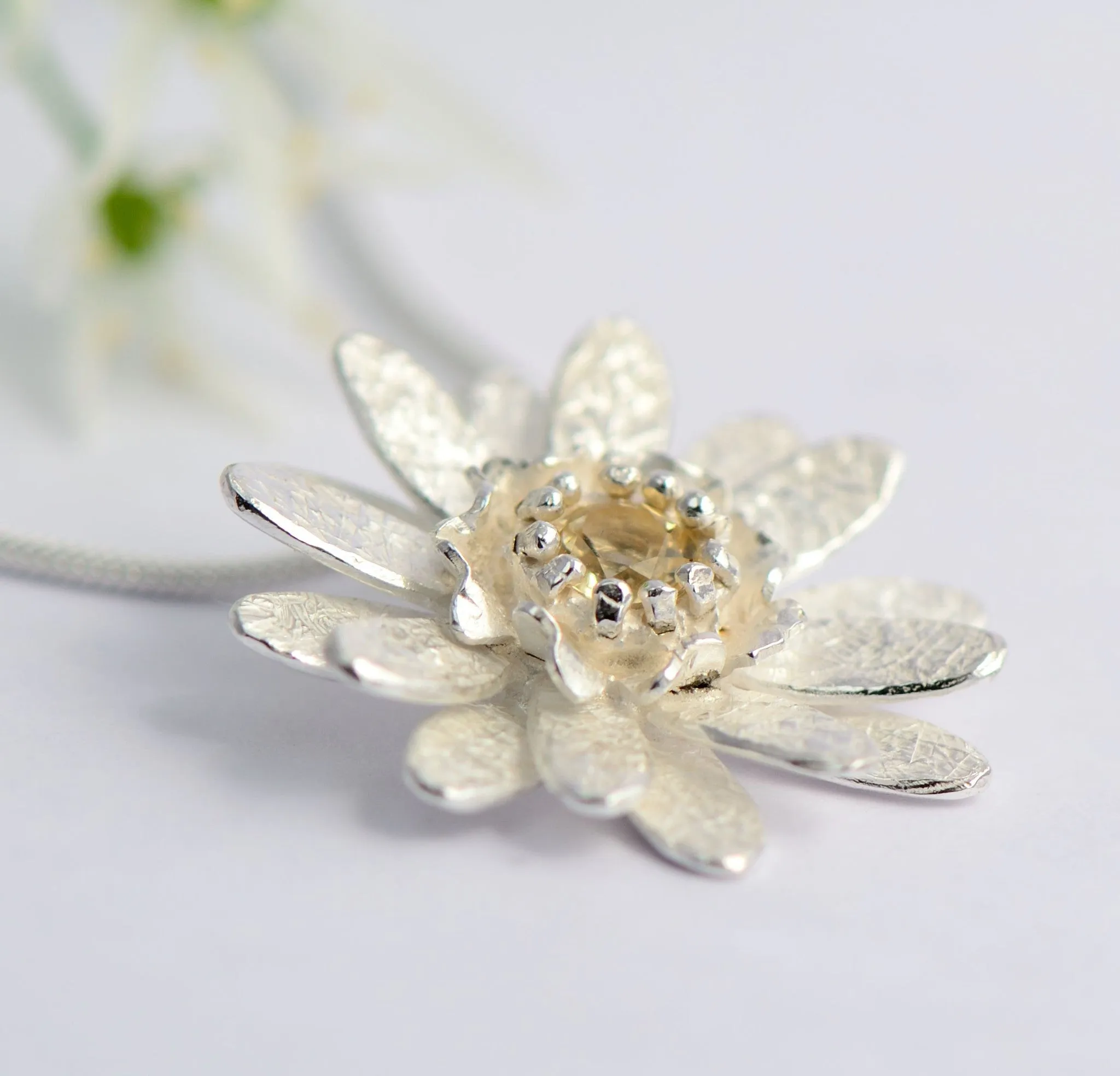 Sterling silver chrysanthemum yellow Topaz Pendant