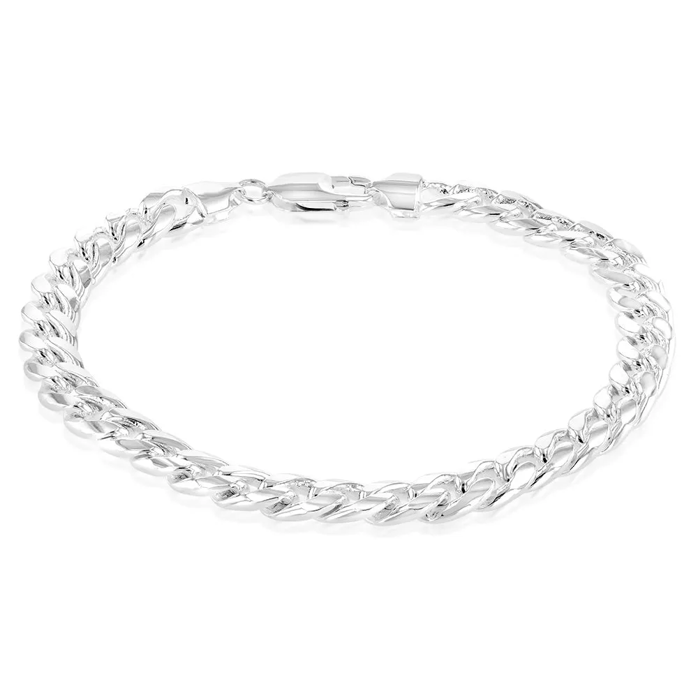 Sterling Silver Curb Beveled 23cm Bracelet