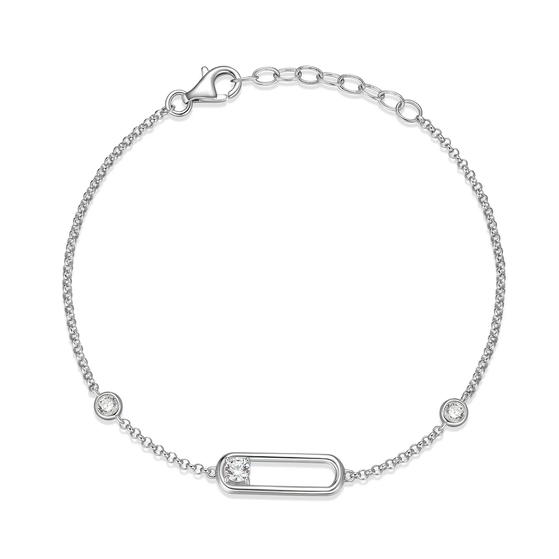 Sterling Silver CZ Paperclip 6.5" 1" Bracelet