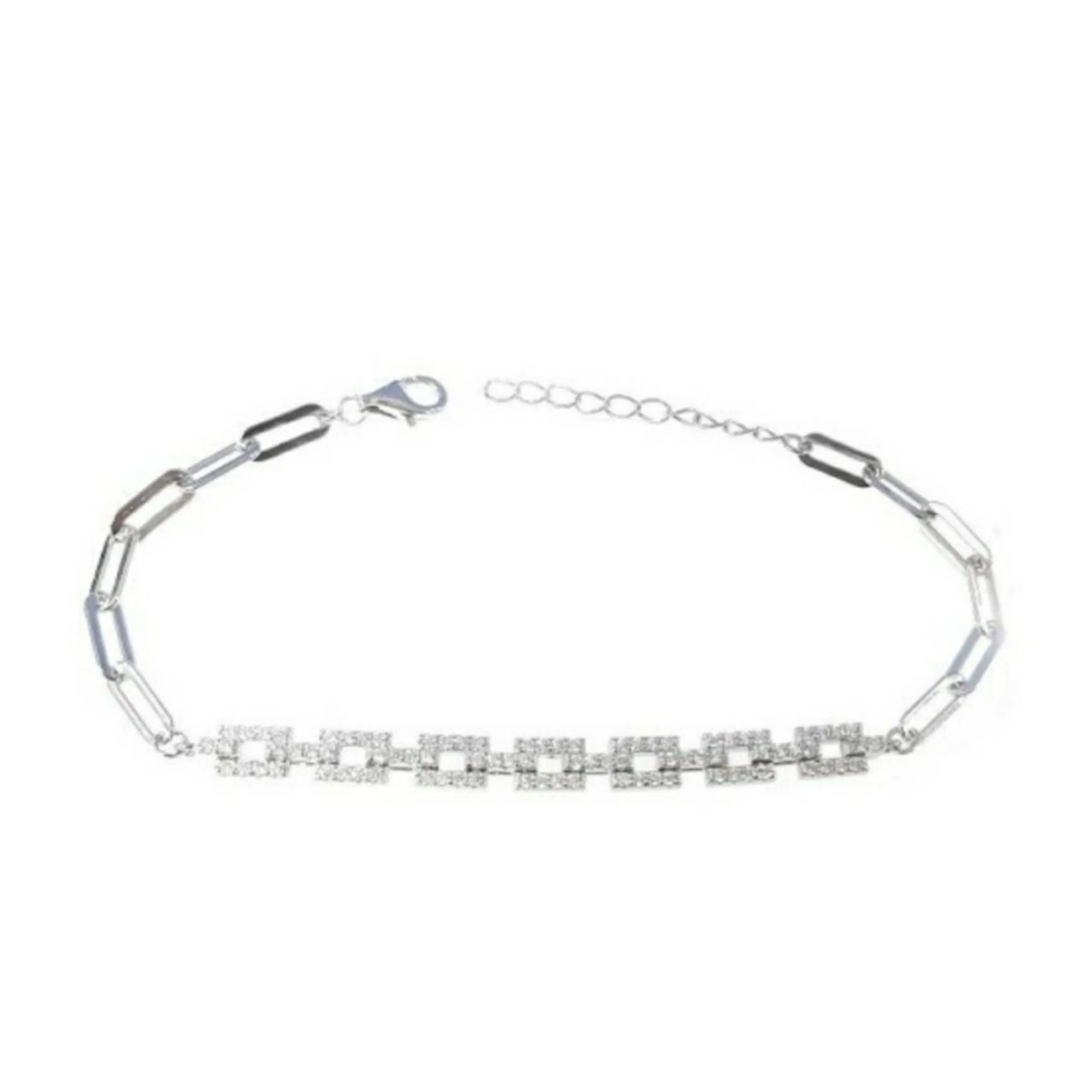 Sterling Silver Elegant CZ Diamond Rectangles Bracelet