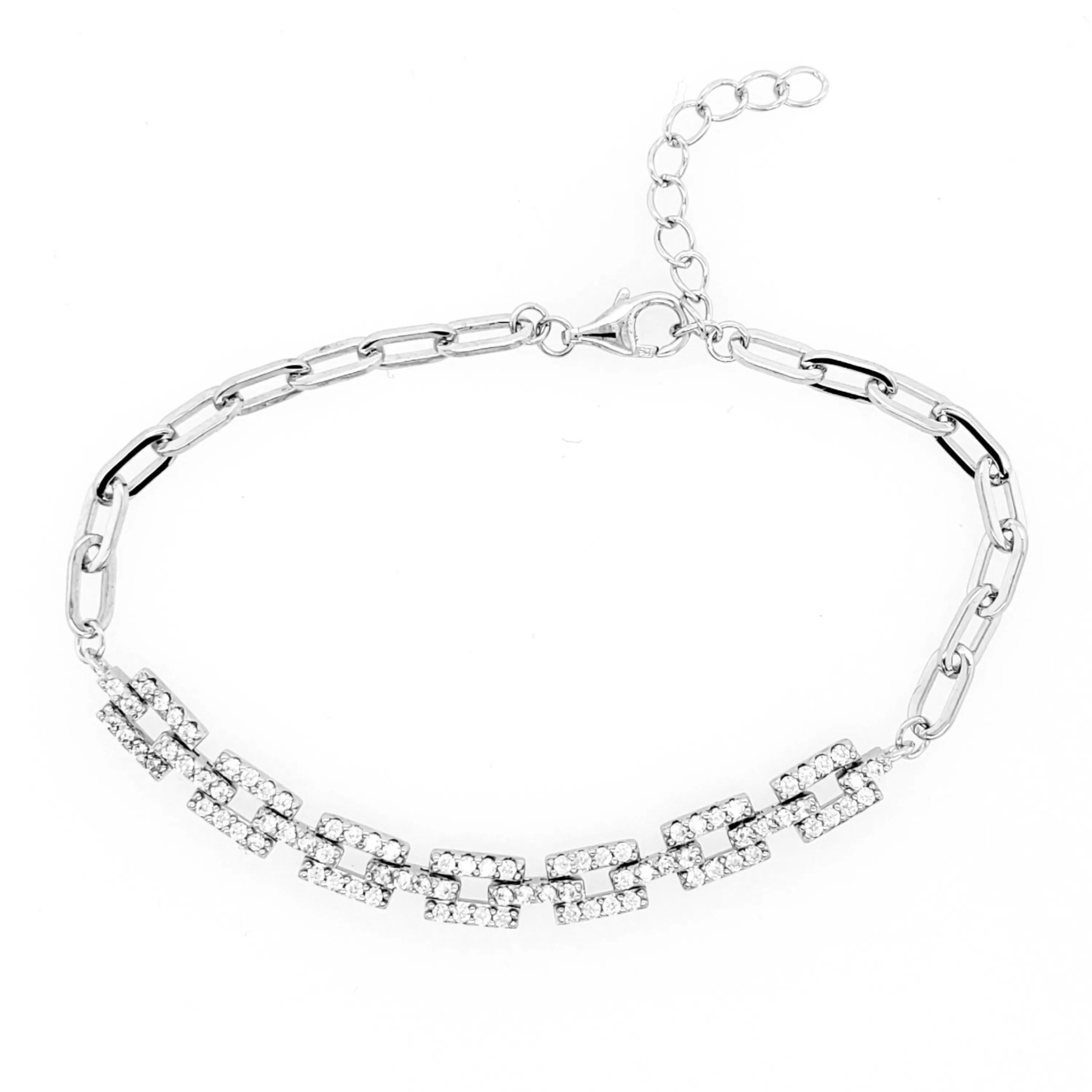 Sterling Silver Elegant CZ Diamond Rectangles Bracelet