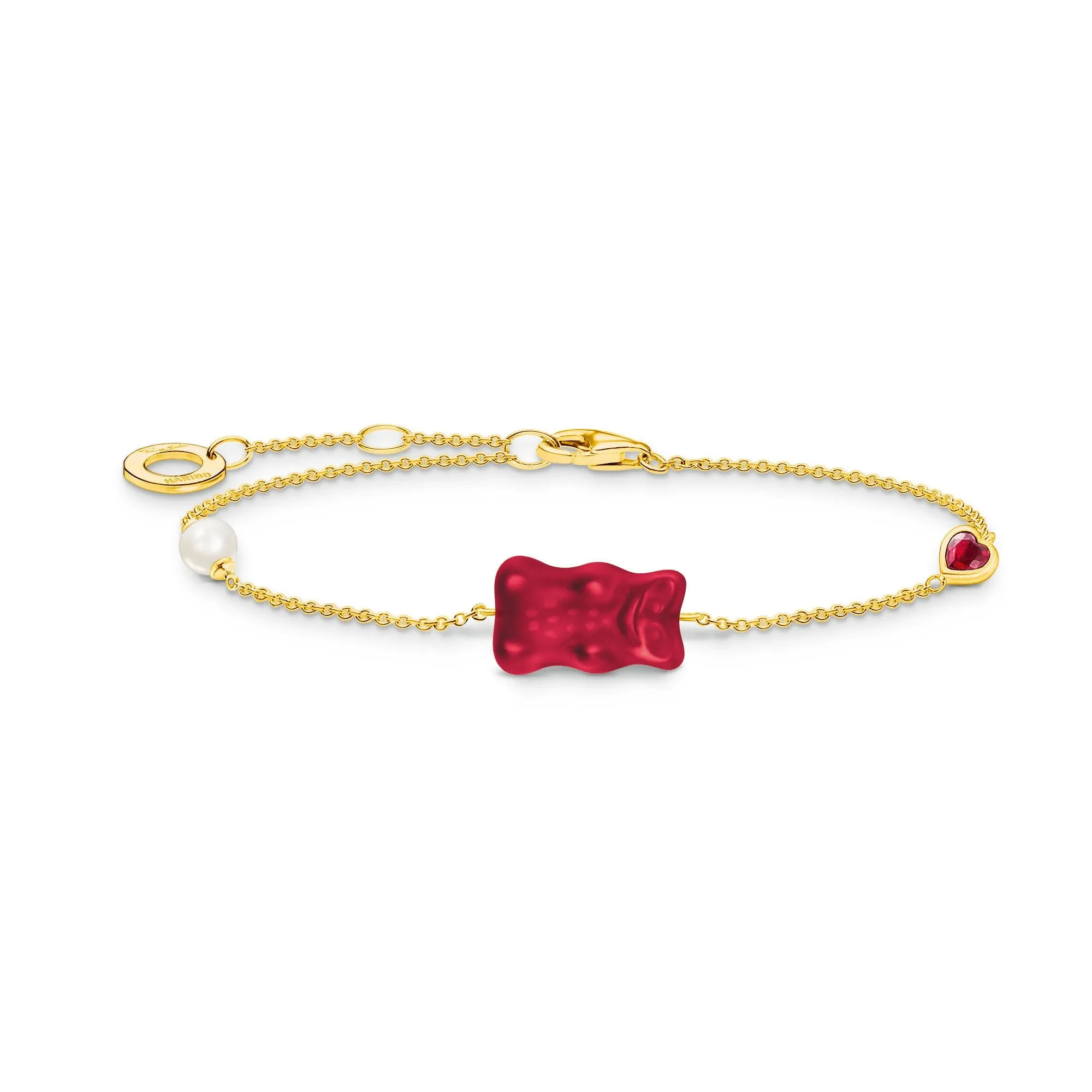 Sterling Silver HARIBO Red Gold Plated Freshwater Pearl Zirconia Goldbears Bracelet A2151-430-10-L19V