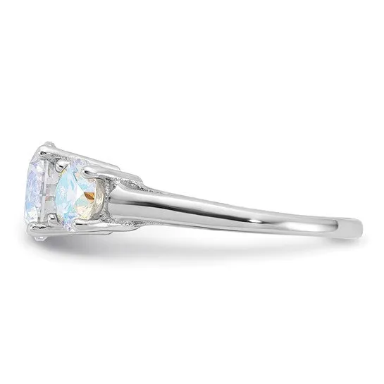 Sterling Silver Iridescent CZ 3-Stone Ring