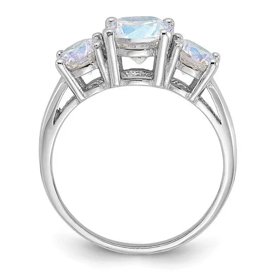 Sterling Silver Iridescent CZ 3-Stone Ring