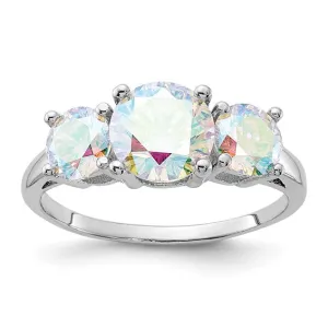 Sterling Silver Iridescent CZ 3-Stone Ring