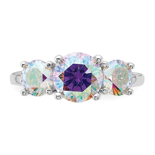 Sterling Silver Iridescent CZ 3-Stone Ring