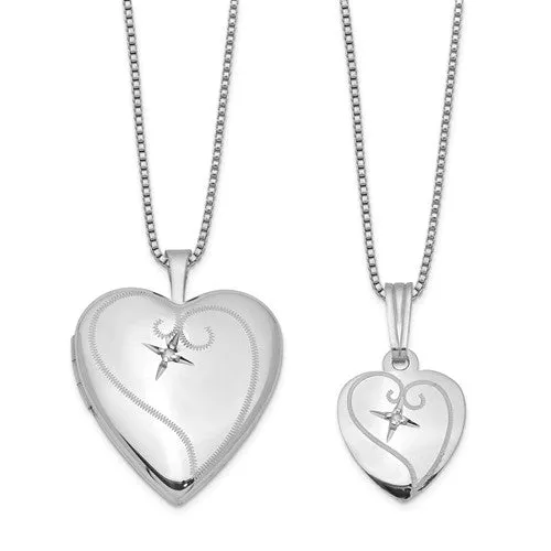 Sterling Silver Mother & Daughter Diamond Locket Set