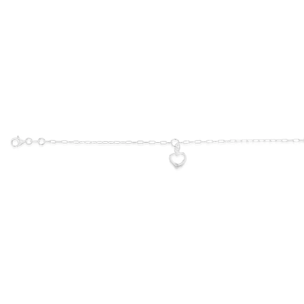 Sterling Silver Open Heart Charm On 19cm Bracelet