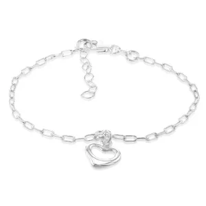 Sterling Silver Open Heart Charm On 19cm Bracelet