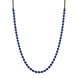 Sterling Silver Round Lapis Beaded Necklace on on Natural Cord