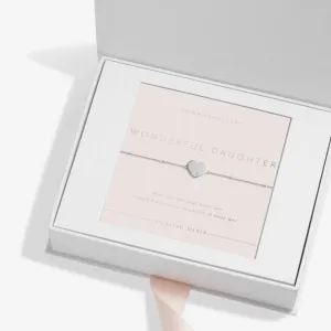 Sterling Silver Wonderful Daughter Heart Zirconia Pave 16cm   3cm Bracelet JJS0006