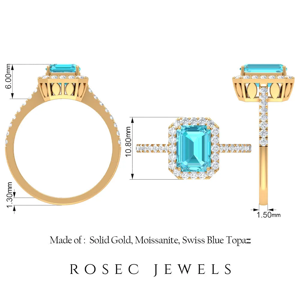Stunning Swiss Blue Topaz and Diamond Engagement Ring