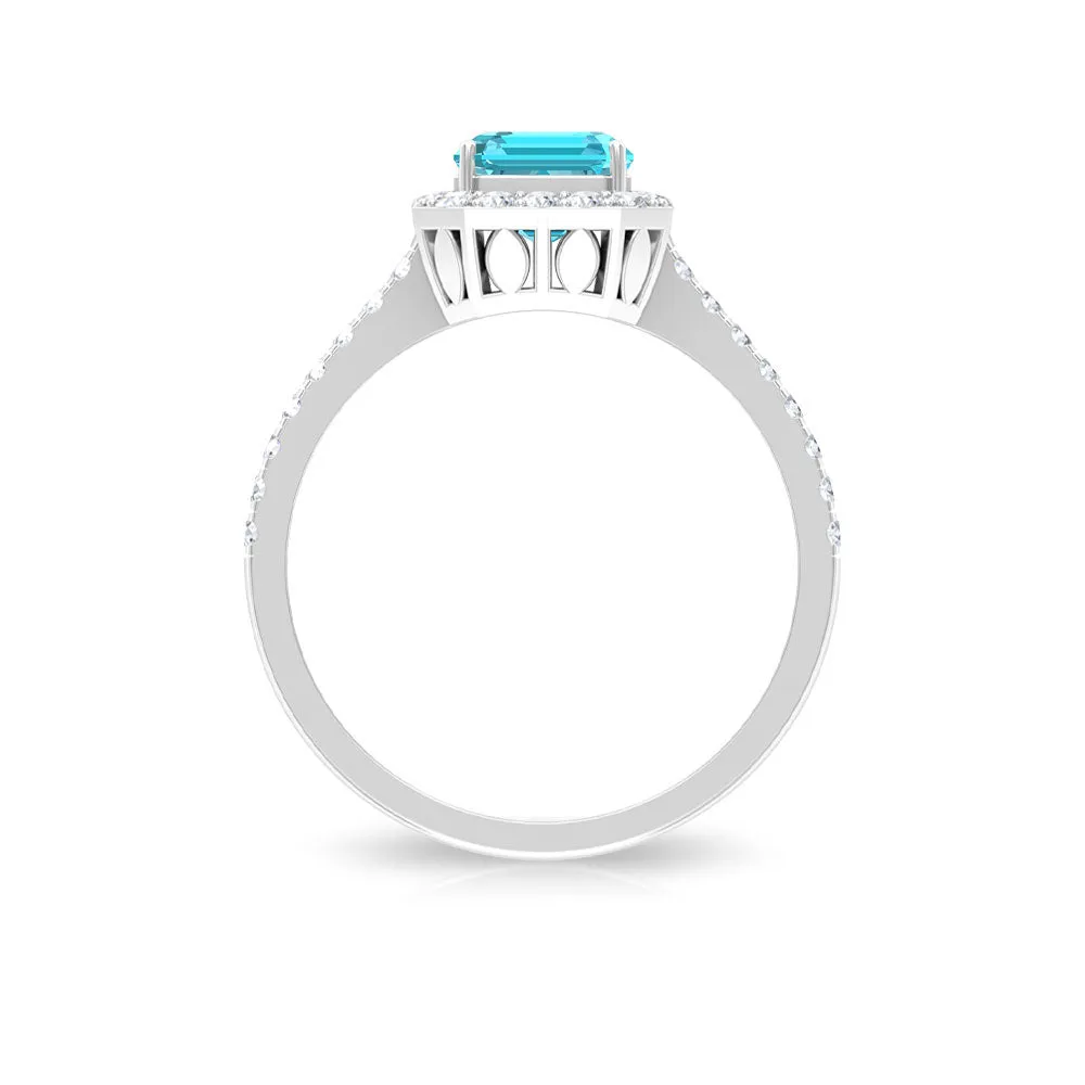 Stunning Swiss Blue Topaz and Diamond Engagement Ring