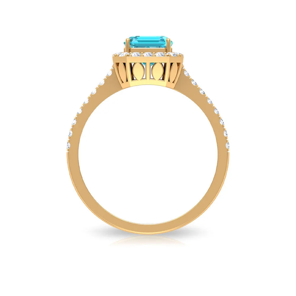 Stunning Swiss Blue Topaz and Diamond Engagement Ring