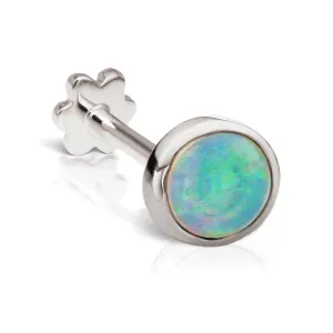 Threaded Opal Earring by Maria Tash in 14K White Gold. Flat Stud.