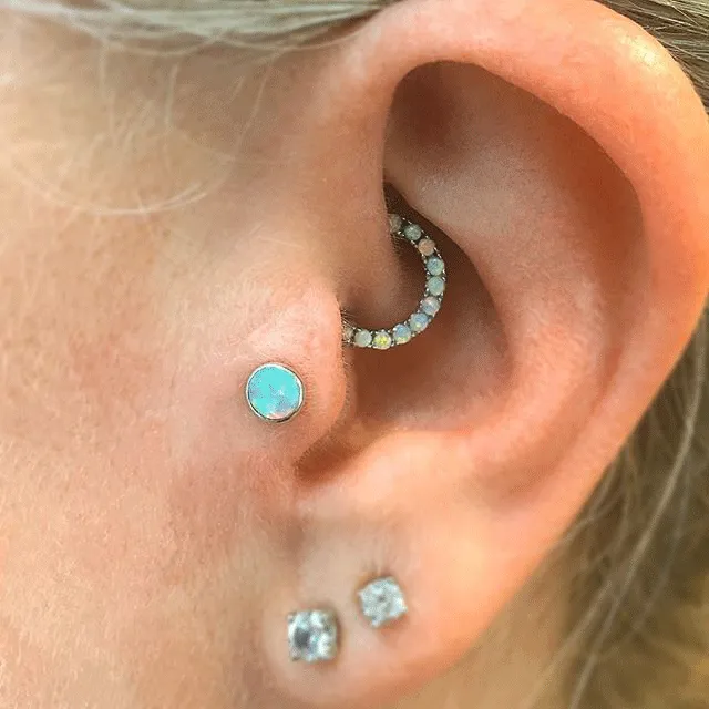 Threaded Opal Earring by Maria Tash in 14K White Gold. Flat Stud.