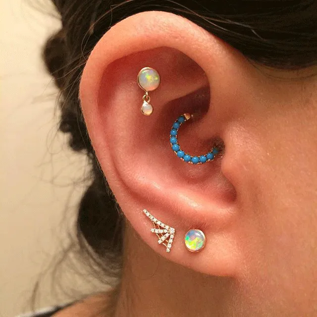 Threaded Opal Earring by Maria Tash in 14K White Gold. Flat Stud.