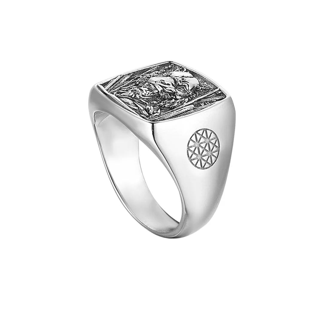 Tiger Cushion Ring in Silver