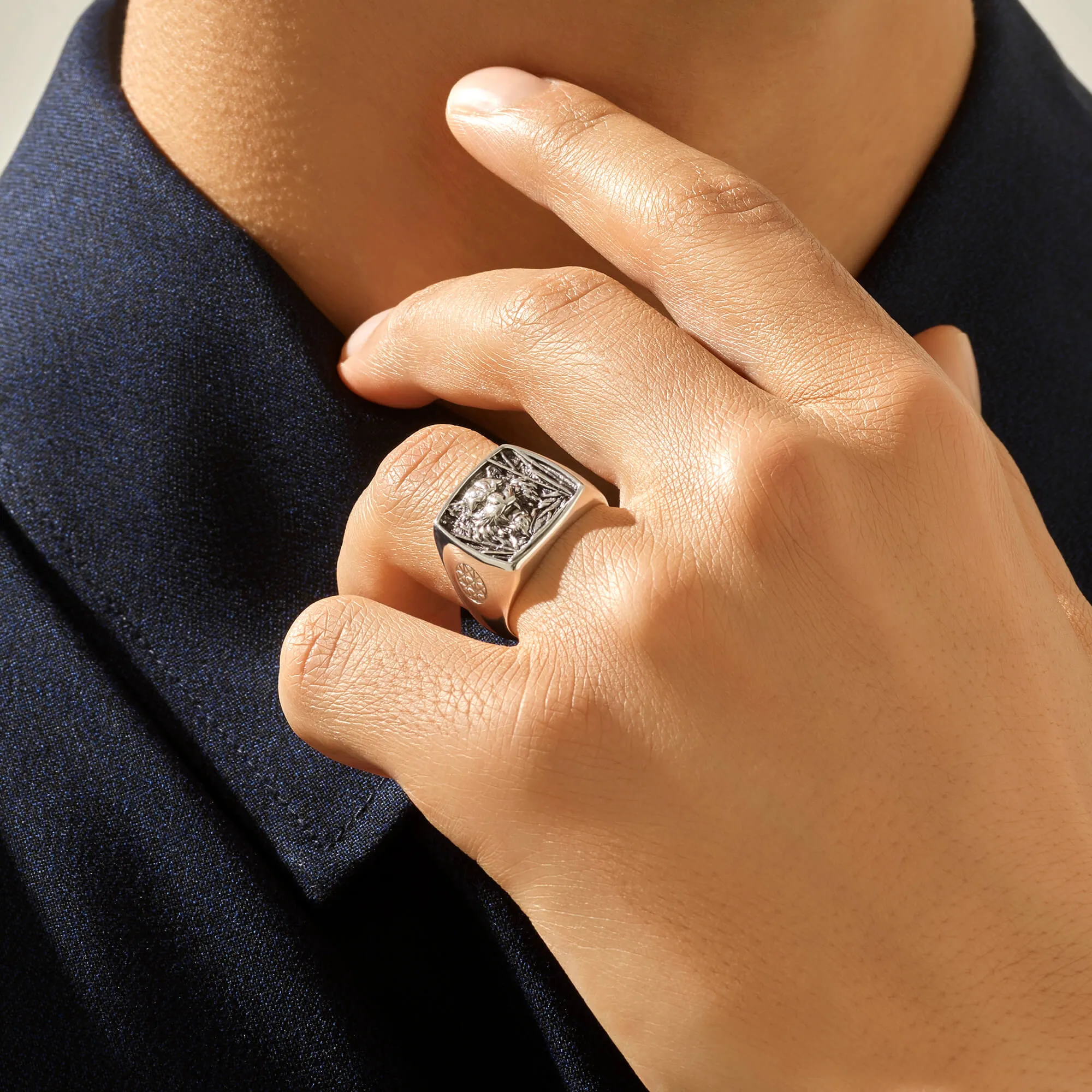 Tiger Cushion Ring in Silver