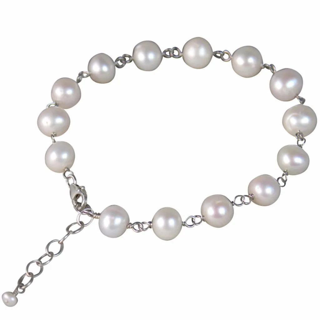 Tin Cup Pearl Bracelet | AAA 6-7.5mm White Semi-Round Freshwater Cultured Pearls | Adjustable