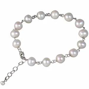 Tin Cup Pearl Bracelet | AAA 6-7.5mm White Semi-Round Freshwater Cultured Pearls | Adjustable