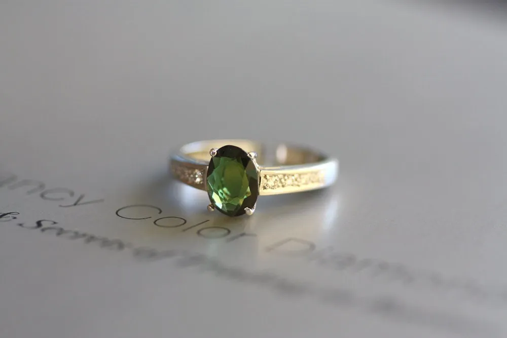 Tourmaline Diamond ring in White gold K18