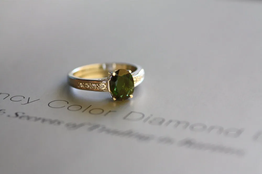 Tourmaline Diamond ring in White gold K18
