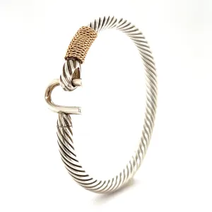 U Cable 5mm Bangle Bracelet with 14K Yellow Gold Wrap in Sterling Silver