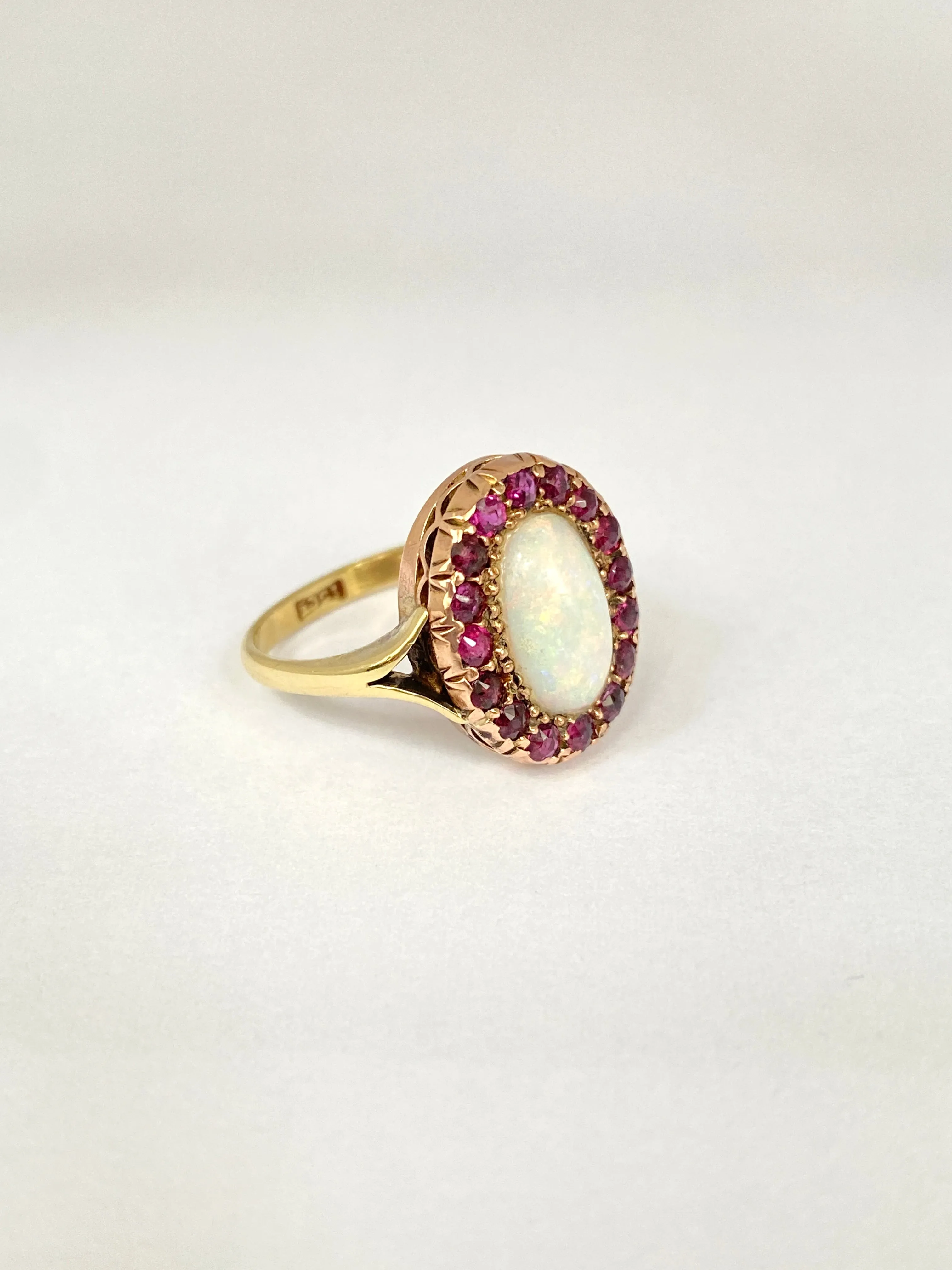 Vintage, 15ct Gold Opal and Garnet Cluster Ring