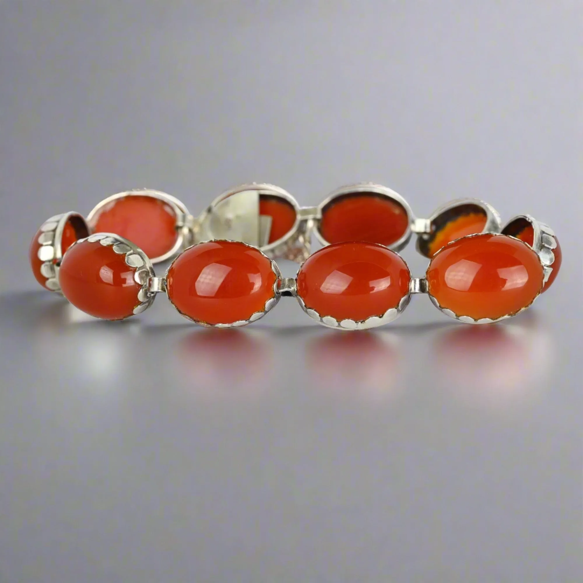 Vintage Arts & Crafts Style Silver Carnelian Bracelet