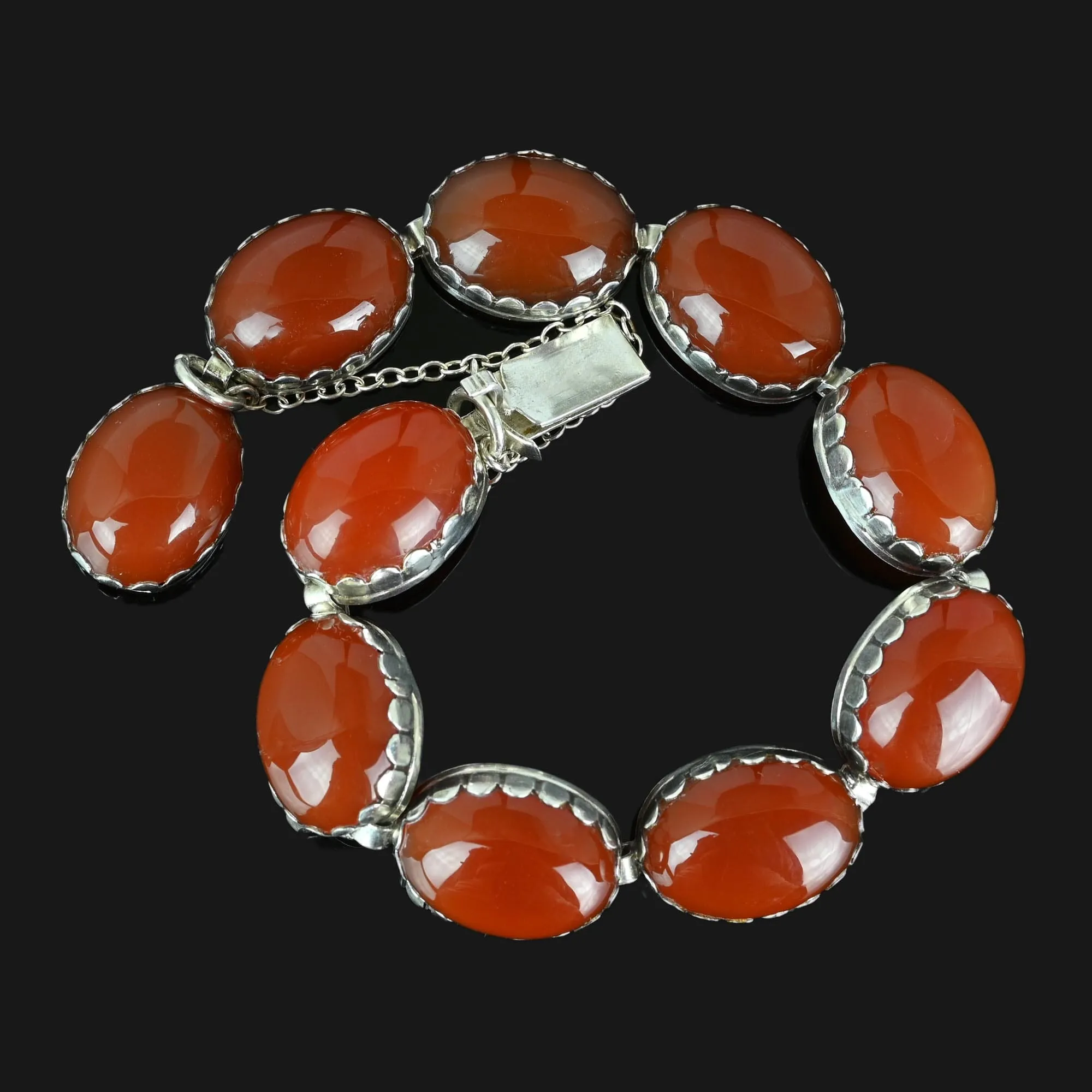 Vintage Arts & Crafts Style Silver Carnelian Bracelet