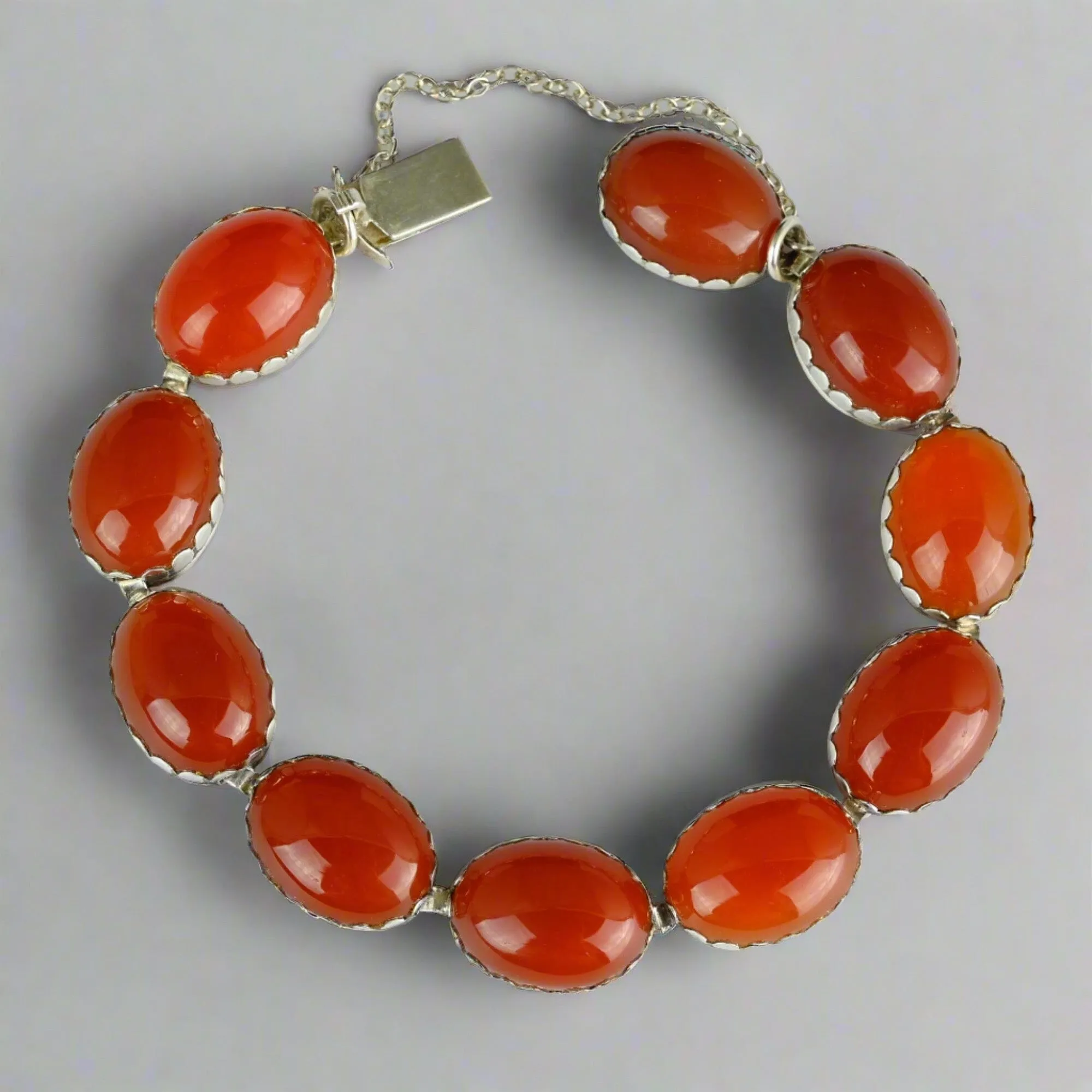Vintage Arts & Crafts Style Silver Carnelian Bracelet