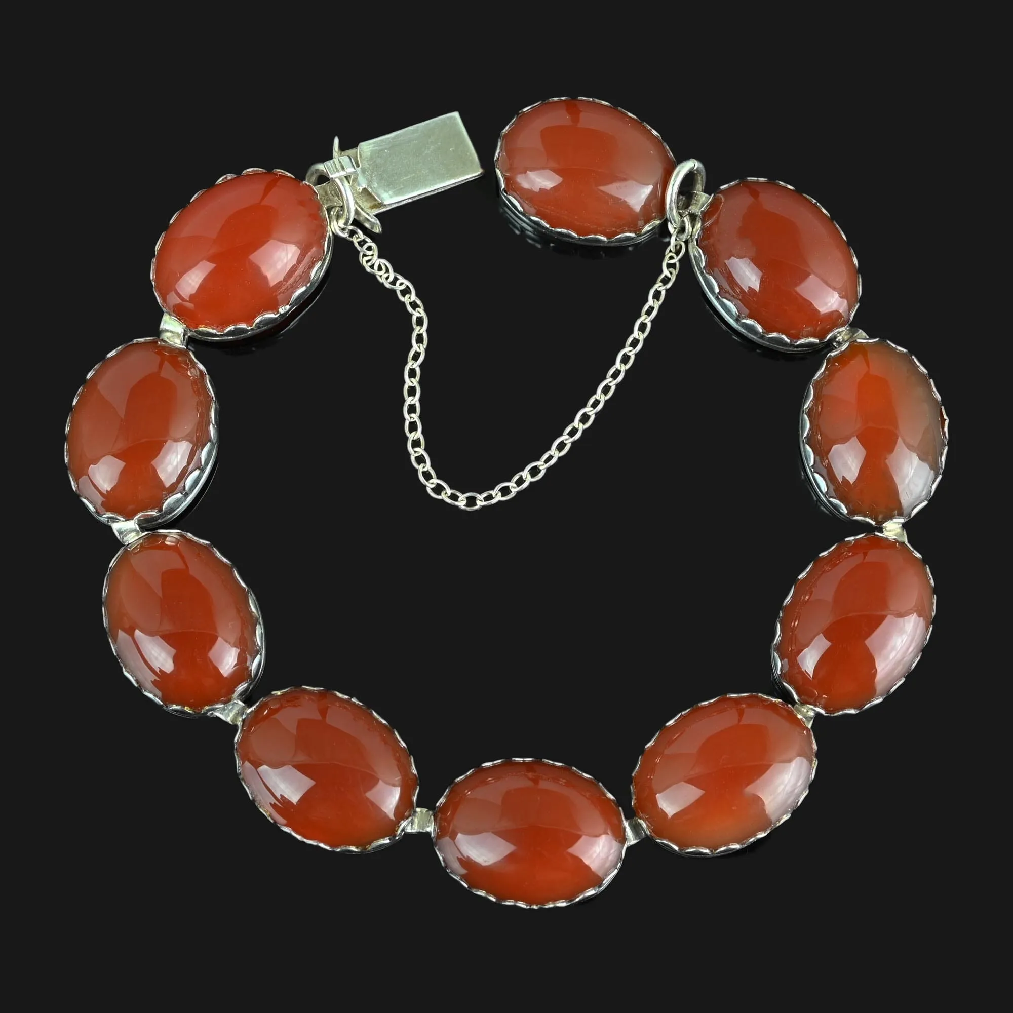 Vintage Arts & Crafts Style Silver Carnelian Bracelet