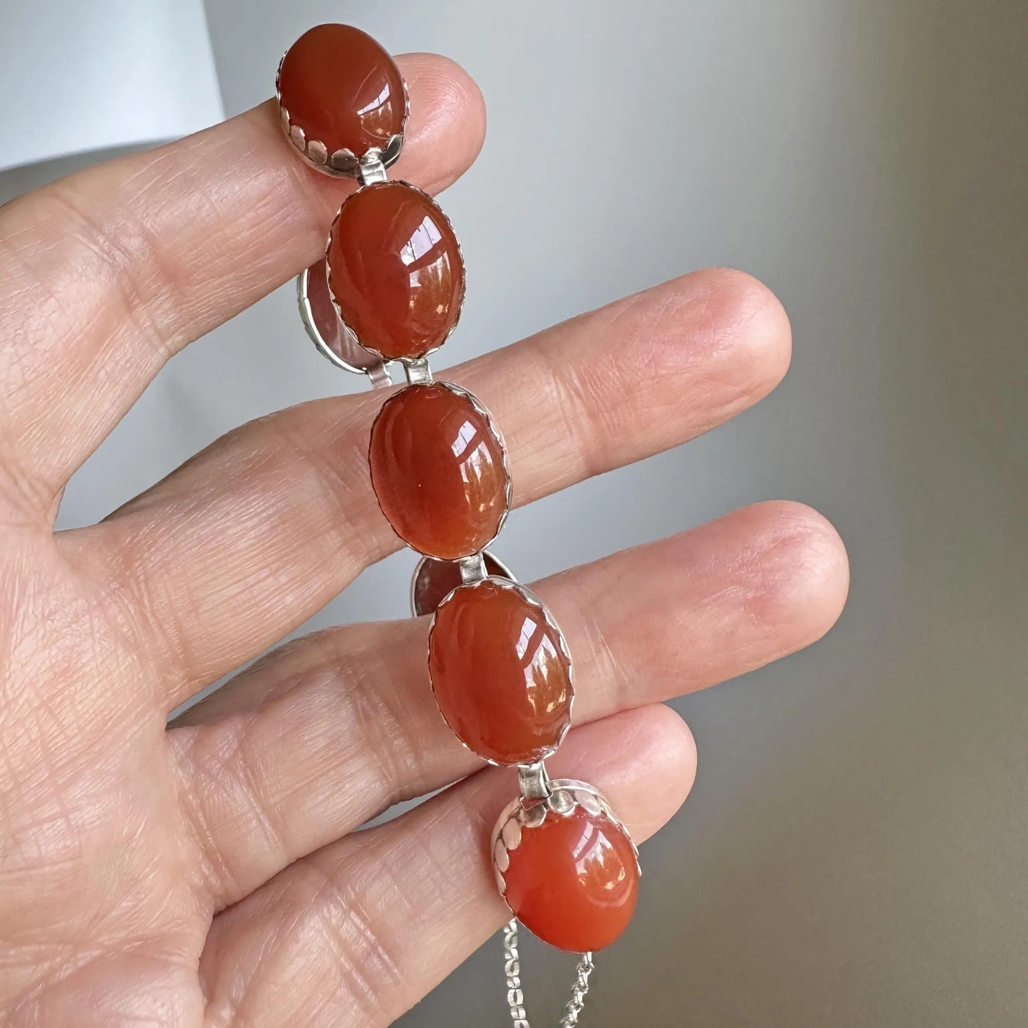 Vintage Arts & Crafts Style Silver Carnelian Bracelet