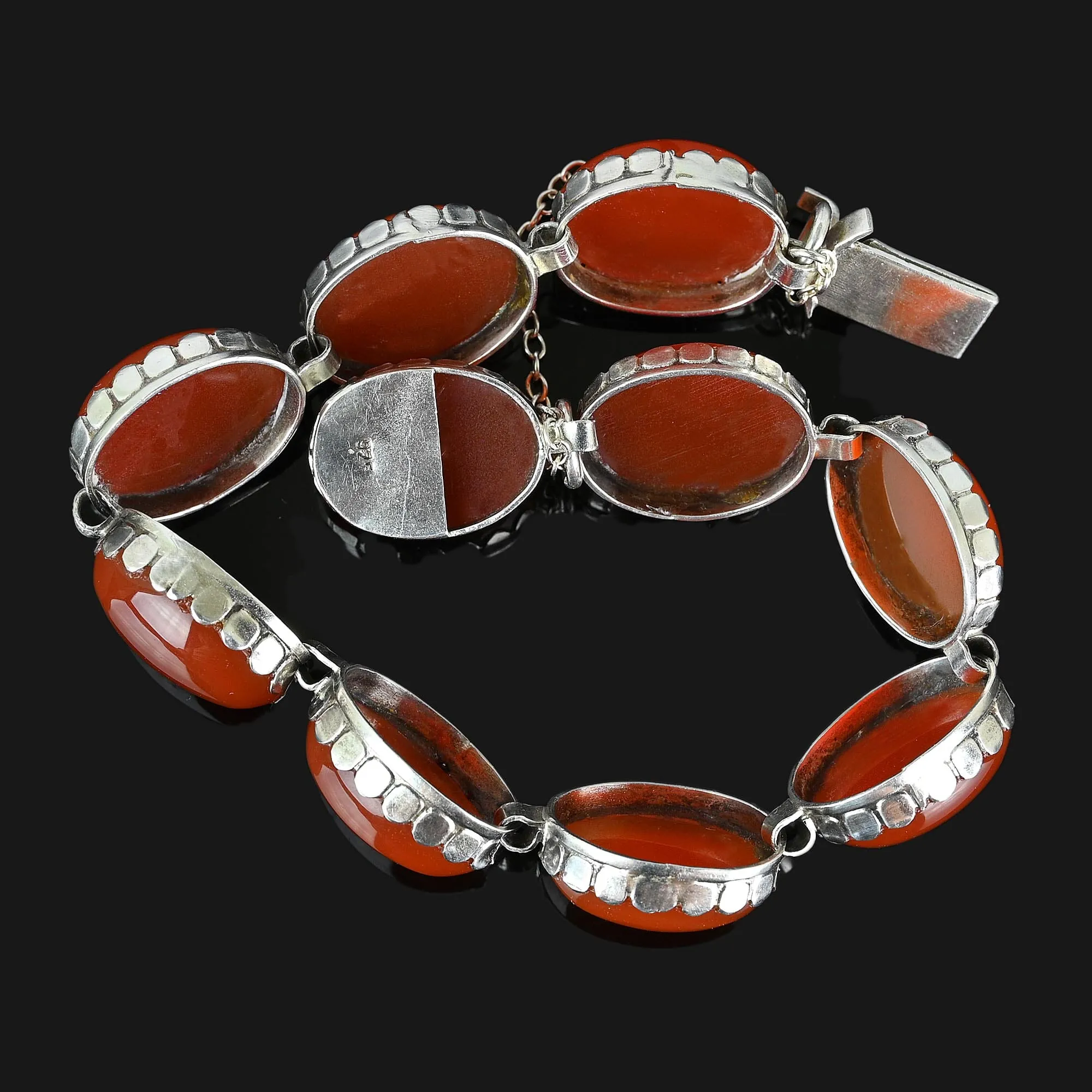 Vintage Arts & Crafts Style Silver Carnelian Bracelet
