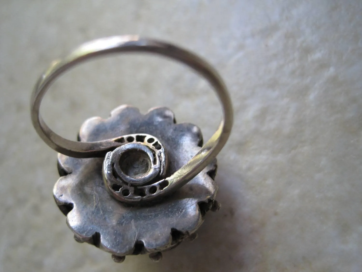 Vintage Etruscan Style Sterling Silver Filigree and Turquoise Cluster Ring
